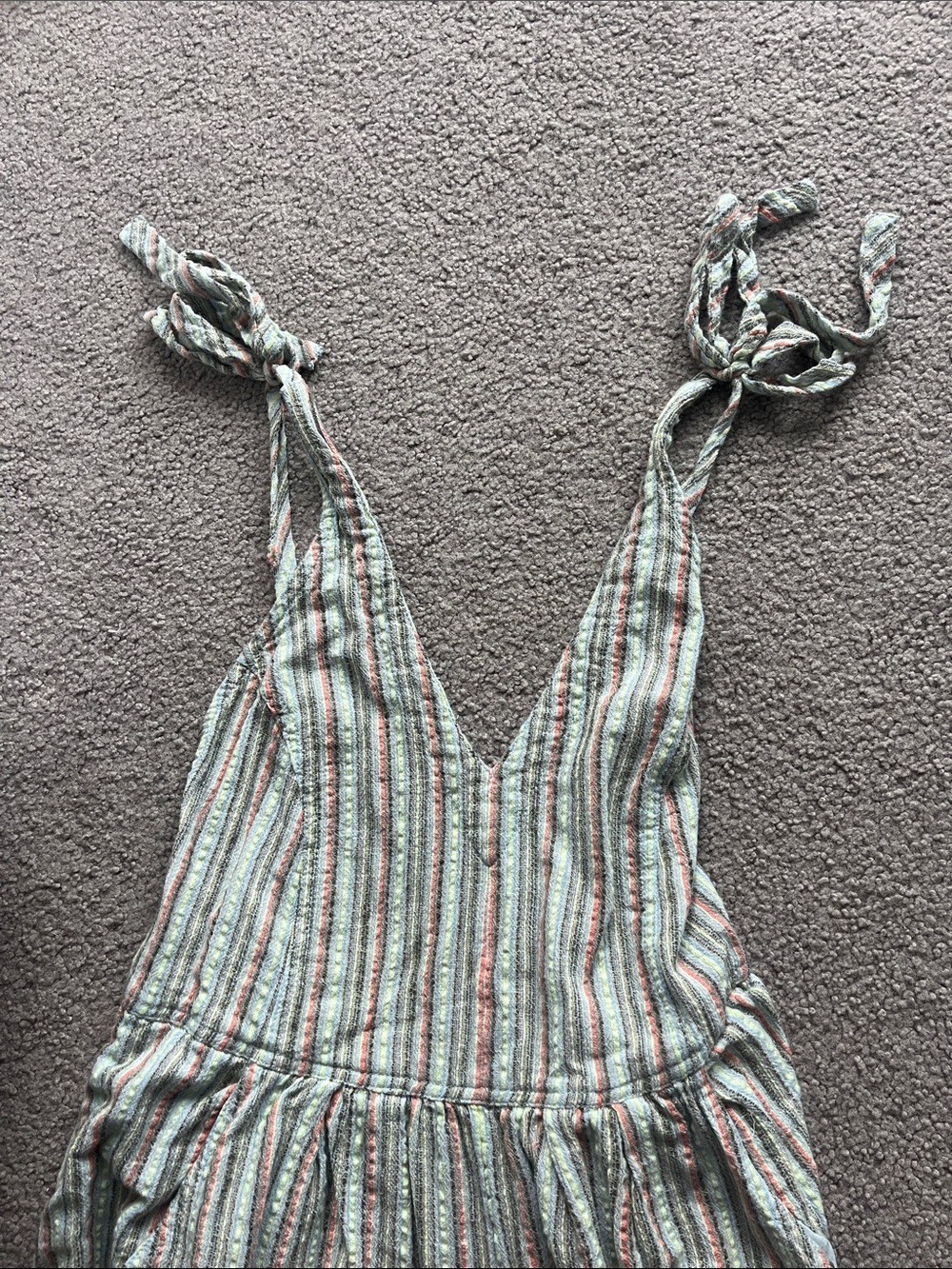 Free People Striped Tie-Shoulder Wide-Leg Jumpsuit in Mint & Cream - Picture 1 of 3